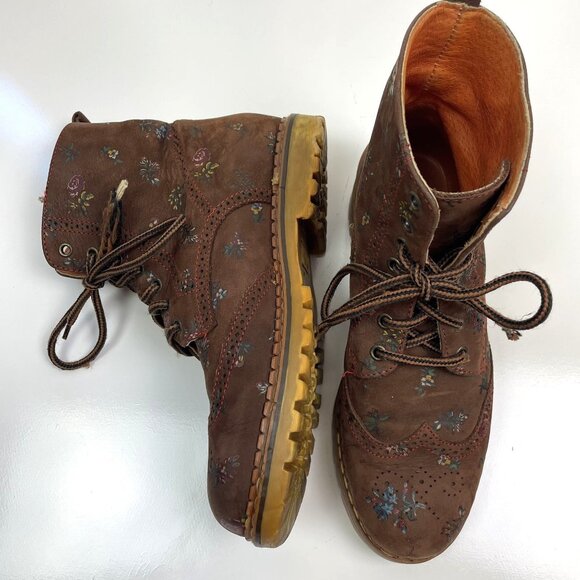 Roccia Women's Lace Up Combat Boots size 6.5 Italian Leather with Flowers EU 37 - Picture 2 of 16